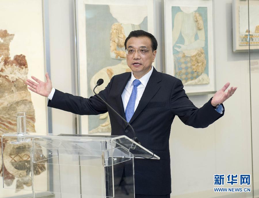 6月21日，國務院總理李克強與希臘總理薩馬拉斯共同出席希臘伊拉克利翁博物館新館開館儀式并發表講話。 新華社記者 王曄 攝