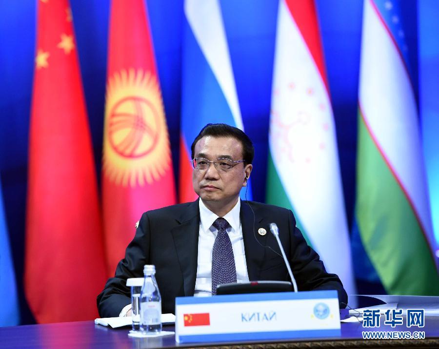 12月15日，中國國務院總理李克強在阿斯塔納出席上海合作組織成員國政府首腦理事會第十三次會議。 新華社記者 饒愛民 攝 
