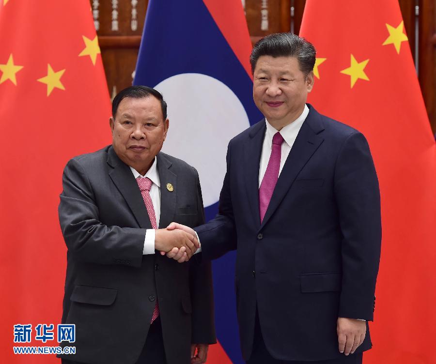 9月2日，國家主席習近平在杭州會見老撾國家主席本揚。新華社記者張鐸攝